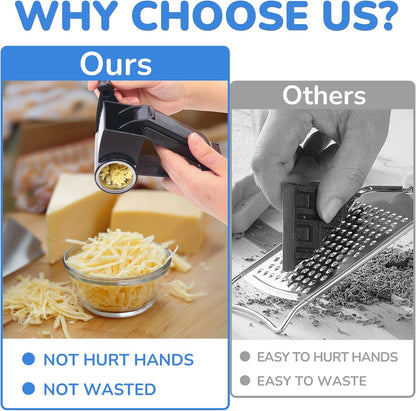 Rotary Cheese Grater – Stainless Steel Handheld Cheese Grinder for Hard Cheese, Chocolate & Nuts – Ergonomic Handle, Easy-to-Clean Drum, Durable Kitchen Tool for Home, Cooking & Baking