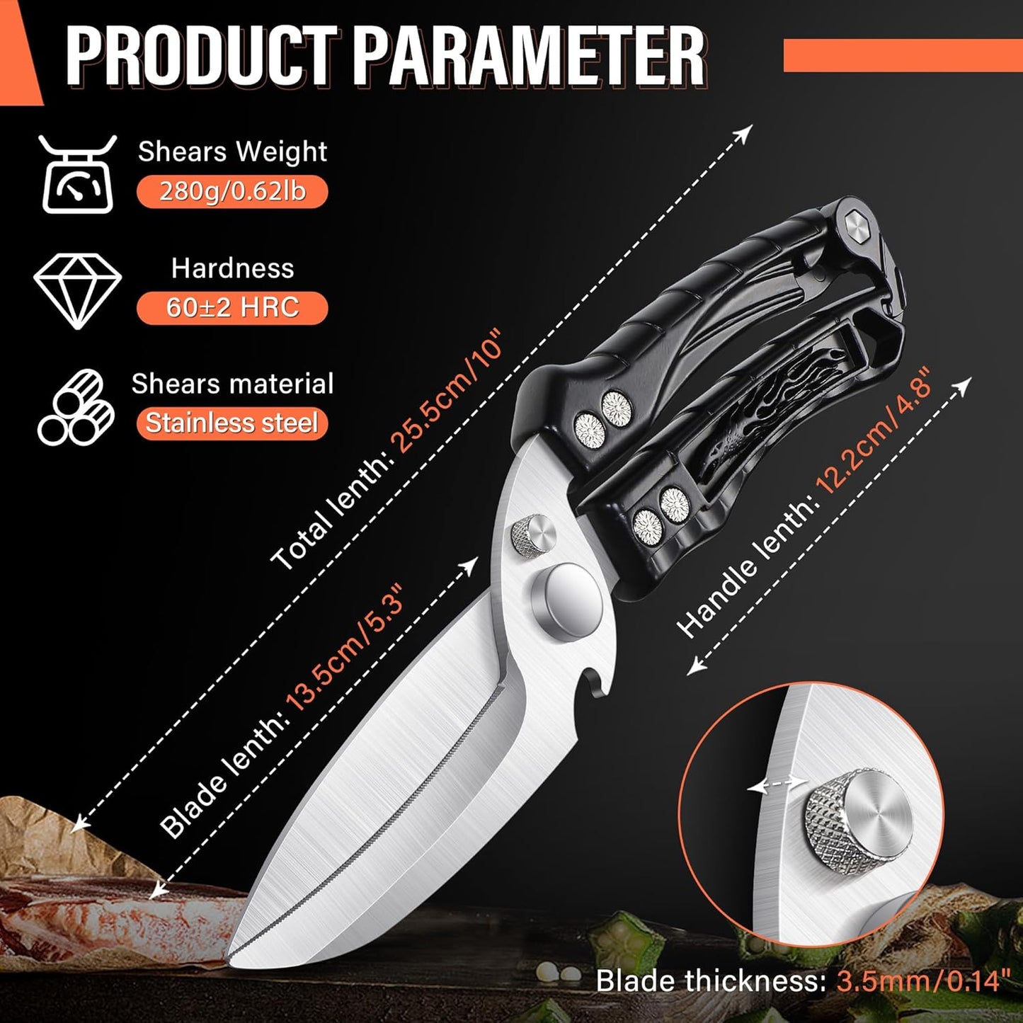 Dream Reach Poultry Shears, Heavy Duty Kitchen Shears with Serrated Edge, No Rust Spring Loaded, Multipurpose Stainless Steel Kitchen Scissors for Chicken, Bone, Meat, Turkey, Fish Thanksgiving Gifts
