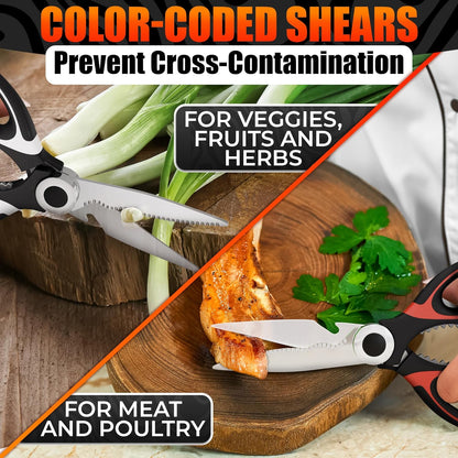 2 in 1 Kitchen Scissors for Food – Stainless Steel Blade & Plastic Cutting Board Scissors with Safety Lock | 9.5" Tomato Knife, Fruit & Vegetable Cutter – Easy-to-Use Kitchen Shears for Meat, Cheese