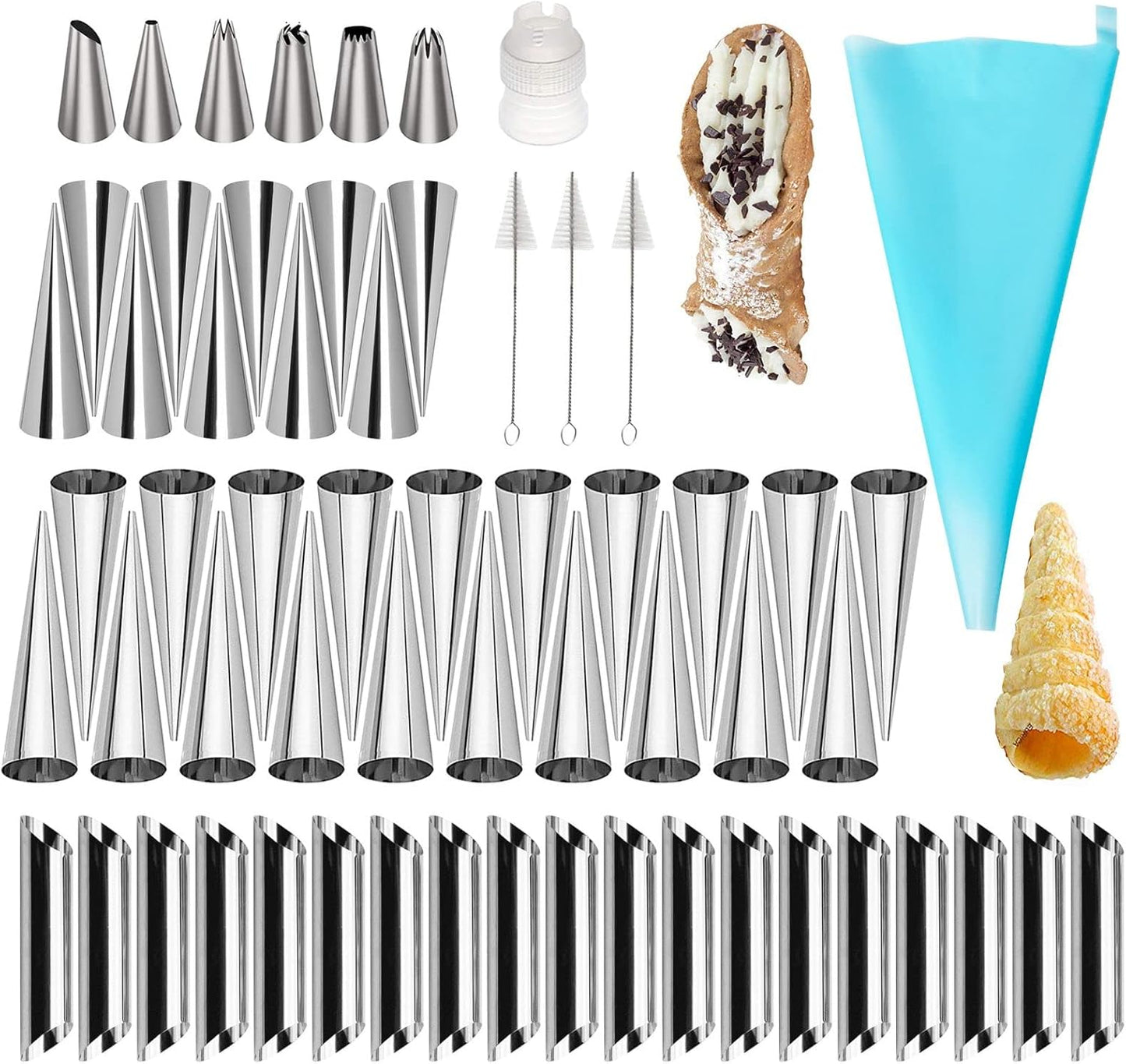 Non-stick Cream Cannoli Tubes, FantasyDay 12 Pcs Stainless Steel Baking Cones Pastry Roll Horn Croissant Mold Cannoli Shells with 1 Clean Brush - Pastry Baking Set for Christmas Cake Anniversary Party