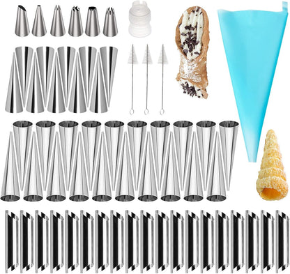 Non-stick Cream Cannoli Tubes, FantasyDay 12 Pcs Stainless Steel Baking Cones Pastry Roll Horn Croissant Mold Cannoli Shells with 1 Clean Brush - Pastry Baking Set for Christmas Cake Anniversary Party