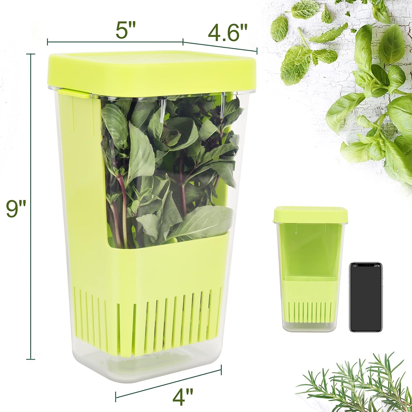 LUVCOSY Herb Keeper Set: 3 Pack Herb Saver+1 Pack Herb Scissors+2 Pack Herb Stripper, BPA-Free Plastic Herb Container for Cilantro, Mint & Asparagus, Keeps Fresh Herbs for 3 Times Longer