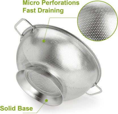 Gulex Colander Stainless Steel 3-Quart, Strainer for Kitchen Food, Dishwasher Safe