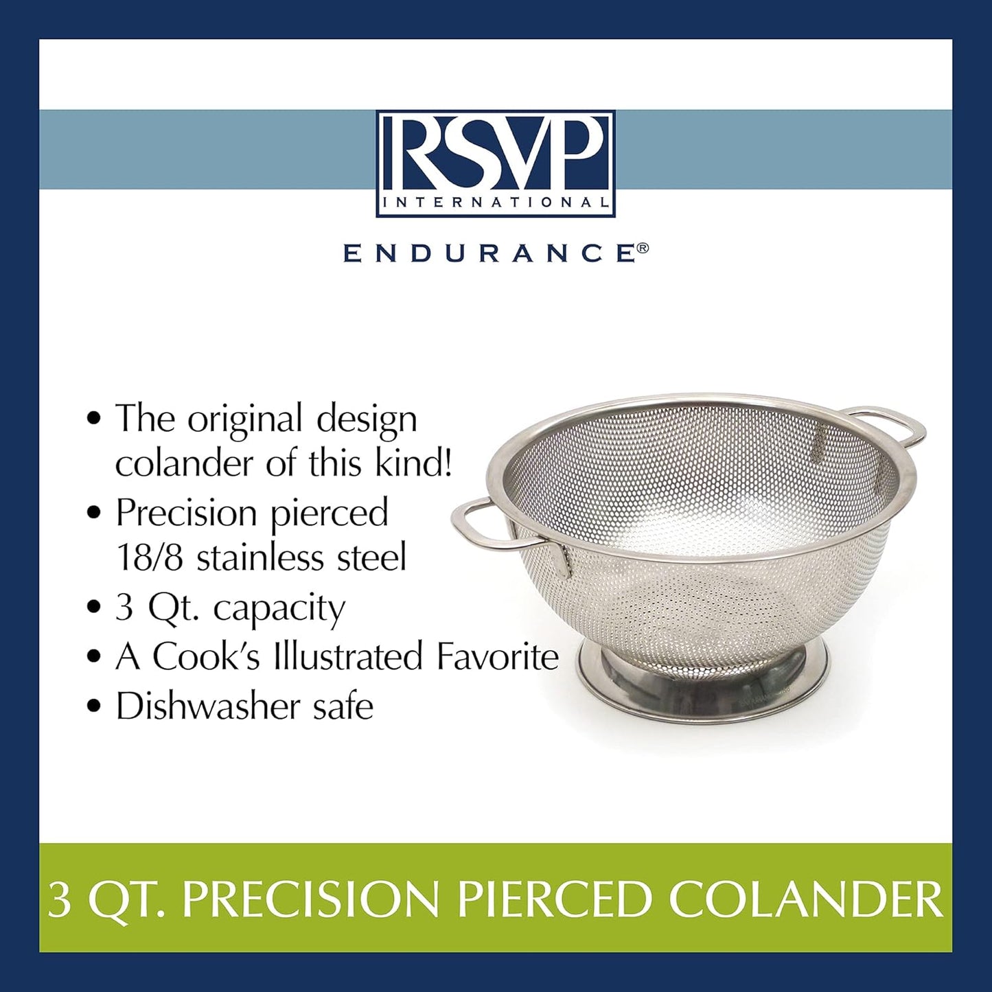 RSVP International Endurance Kitchen Collection Colander Strainer, Mini, Pierced Stainless Steel