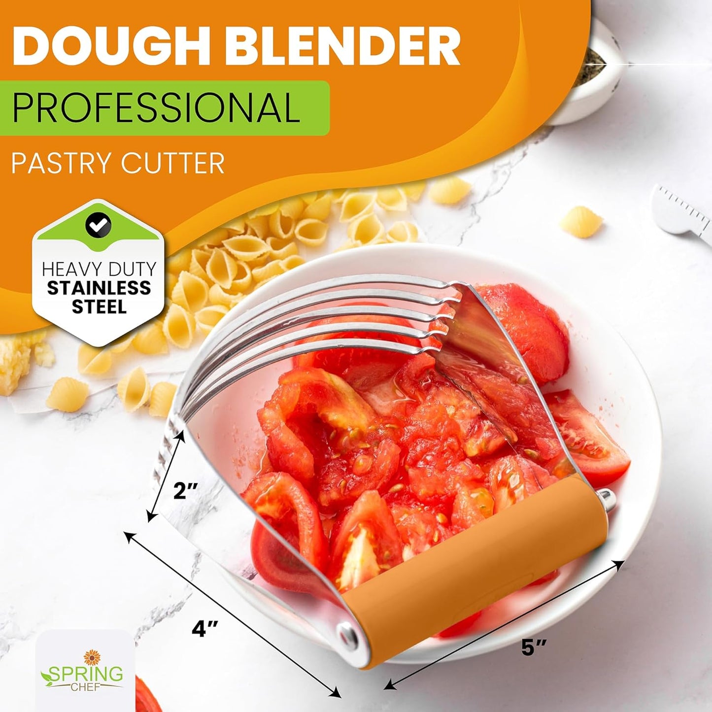 Spring Chef Dough Blender, Top Professional Pastry Cutter with Heavy Duty Stainless Steel Blades, Medium Size, Black
