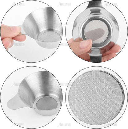 AUEAR, 2 Pack Different Size Stainless Steel Mini Strainer Fine Mesh Tea Funnel Coffee Filter with Double Handles