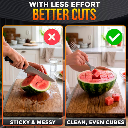 2-in-1 Watermelon Slicer Cutter Tool for 1” Cubes & Slices – Stainless Steel Watermelon Cutter Knife for Fast Fruit Cutting – Melon Slicer for Watermelon, Cantaloupe, Papaya, Honeydew, BBQ & Picnics