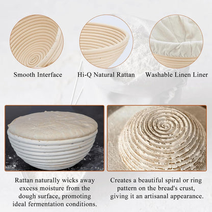 Sourdough Bread Baking Supplies: 9 Inch Round & 10 Inch Oval Banneton Bread Proofing Baskets w/Liner, Bread Lame, Dough Scrapers, Cleaning Brush, Artisan Bread Making Gifts for Bakers