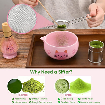 Matcha Whisk Set, 5Pcs Ceramic Matcha Set Includes Matcha Bowl, Matcha Whisk and Holder, Bamboo Scoop and Sifter, Ideal Matcha Bowl Set for Authentic Matcha Tea Experience