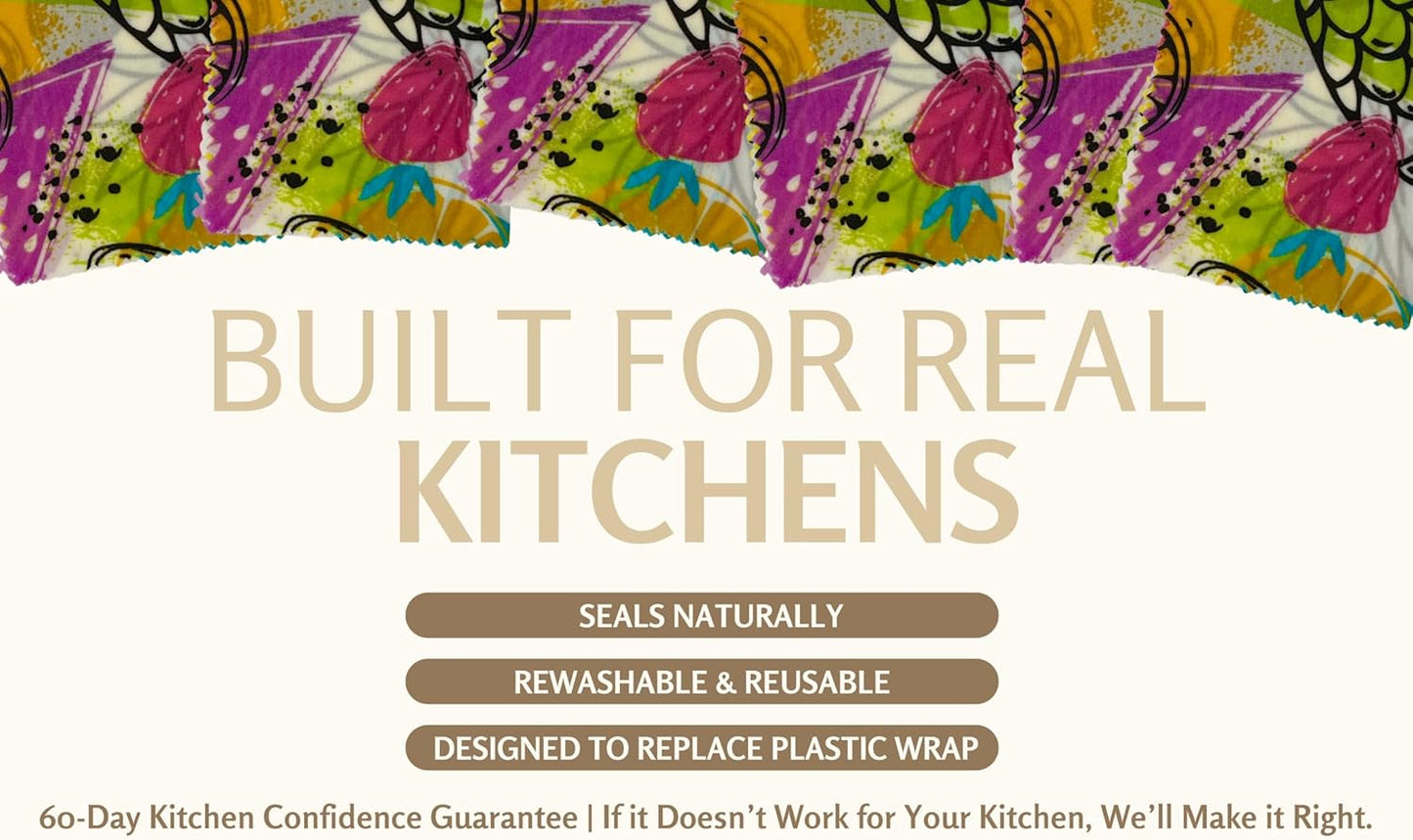 Beeswax Food Wraps (3-Pack S/M/L) – Reusable & Washable Food Storage Wraps, Plastic-Free Alternative for Sandwiches, Produce & Bowls