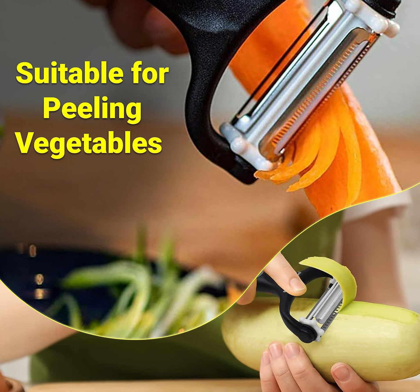 Julienne Peeler (3 Blades, 360° Rotating) Y Peelers for Potato Vegetable Carrot Cucumber & Fruits – Multifunction Stainless Steel Blades, Anti Slip Handle