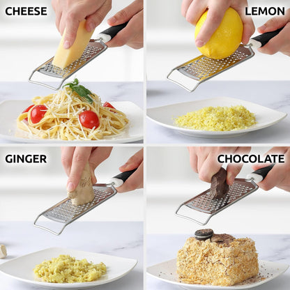 Zulay Kitchen Professional Cheese Grater Stainless Steel - Durable Rust-Proof Metal Lemon Zester Grater With Handle - Flat Handheld Grater For Cheese, Chocolate, Spices, And More - White