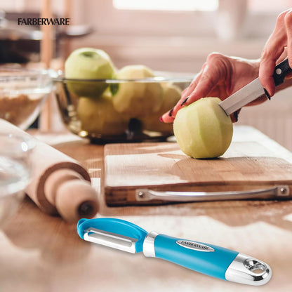 Farberware Pro2 Vegetable Peeler, Euro Peeler with Razor-Sharp Stainless Steel Blade, Swivel Peeler for Potatoes, Fruits, and Vegetables, Built-In Bud Remover, Dishwasher Safe