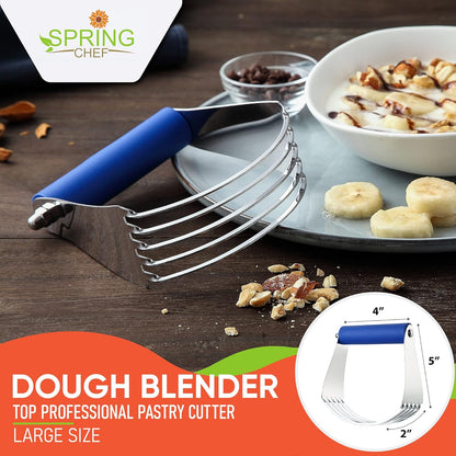 Spring Chef Dough Blender, Top Professional Pastry Cutter with Heavy Duty Stainless Steel Blades, Medium Size, Black