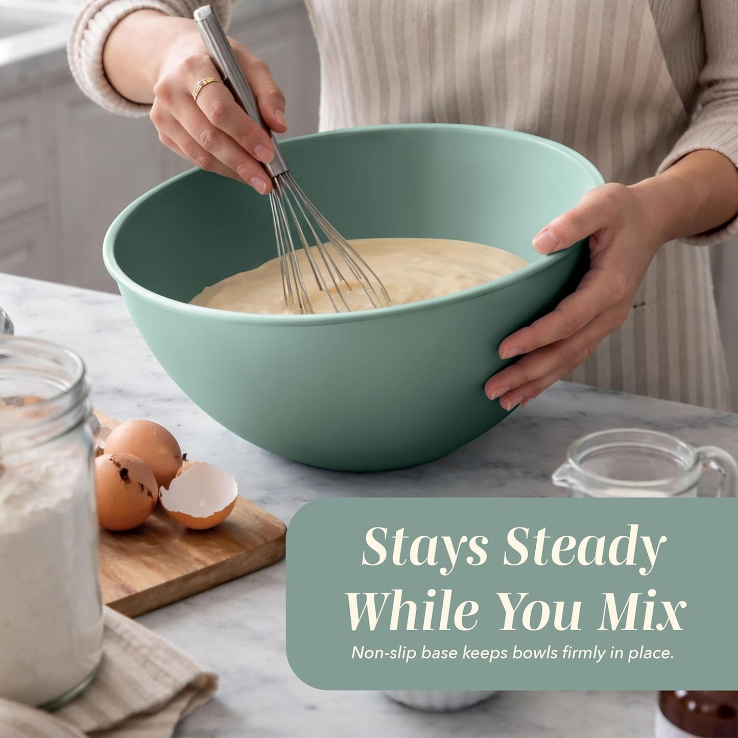 COOK WITH COLOR Mixing Bowls with Lids - 12 Piece Plastic Nesting Bowls Set includes 6 Prep Bowls and 6 Lids, Microwave Safe Mixing Bowl Set, Sage Embossed - Colors B