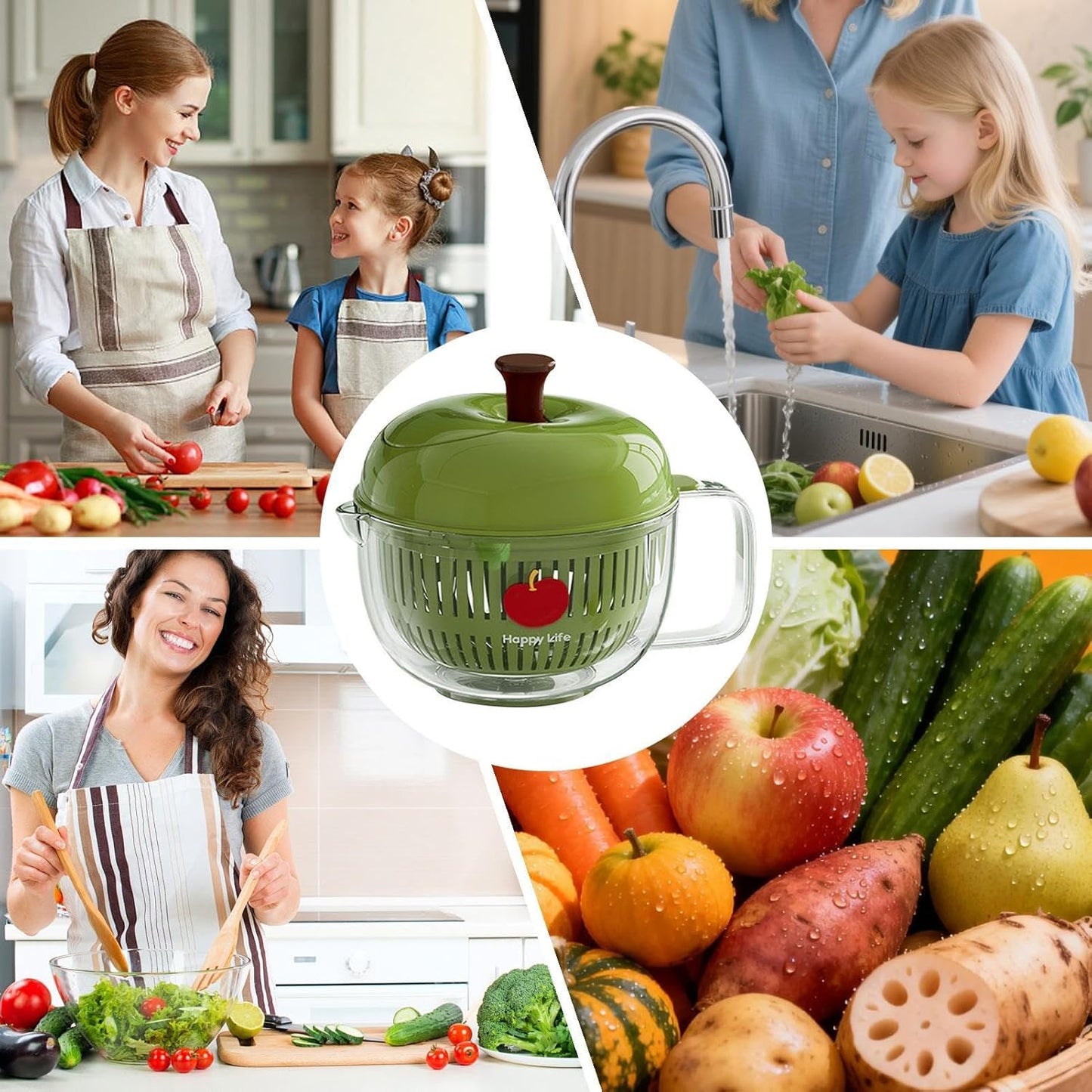 Salad Spinner, Salad Washer And Spinner, Fruit And Vegetable Washer & Dryer, Lettuce Spinners With Vegetable Washing Basket, Fruit Washing Bowl, Easy-Clean Kitchen Gadget For Greens