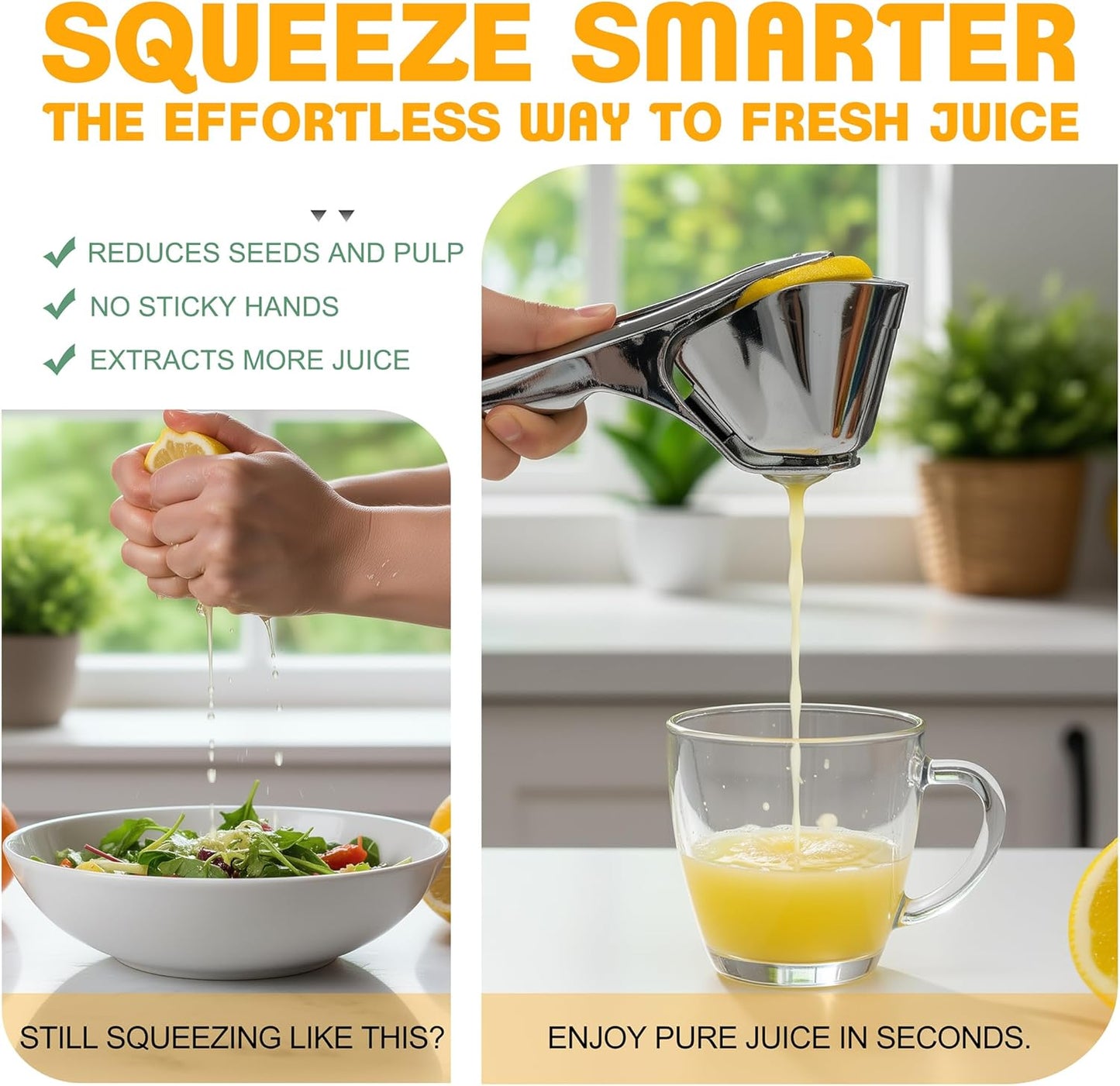 Heavy Duty Metal Lemon Squeezer - Manual Handheld Press Citrus Juicer for Lime & Small Oranges - Solid Weight Rust Resistant Enamel Coating for Bar, Cocktails & Kitchen (Silver)