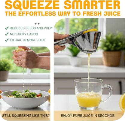 Heavy Duty Metal Lemon Squeezer - Manual Handheld Press Citrus Juicer for Lime & Small Oranges - Solid Weight Rust Resistant Enamel Coating for Bar, Cocktails & Kitchen (Silver)