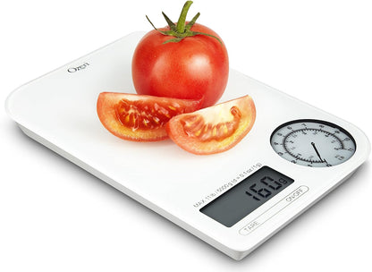 Ozeri ZK18-WB Rev Digital Kitchen Scale with Electro-Mechanical Weight Dial, Black Dial