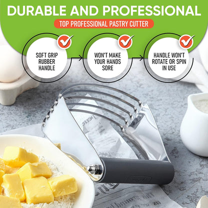 Spring Chef Dough Blender, Top Professional Pastry Cutter with Heavy Duty Stainless Steel Blades, Medium Size, Black