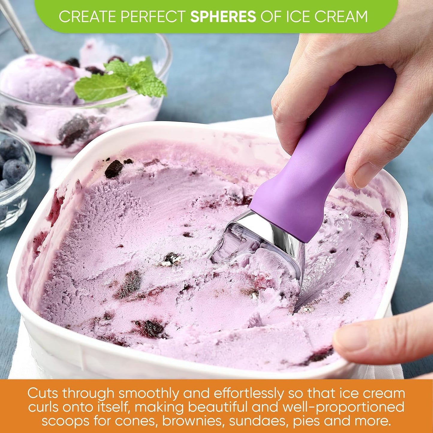 Spring Chef Heavy Duty Ice Cream Scoop with Comfortable Handle - Professional Ice Cream Scooper for Gelato, Sorbet, Cookie Dough, Melon, Frozen Yogurt - Dishwasher Safe Metal Kitchen Tool - Black