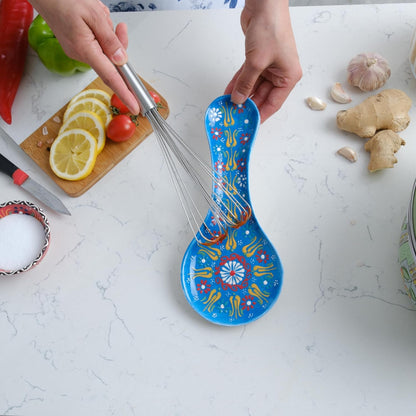 Handmade Spoon Rest, Ceramic Spoon Rest for Stove Top, 10" Spoon Rest for Kitchen Counter, Dishwasher Safe Spoon Holder for Stove, Housewarming Gifts Utensil Rest, Colorful Spoon Rests (Black)