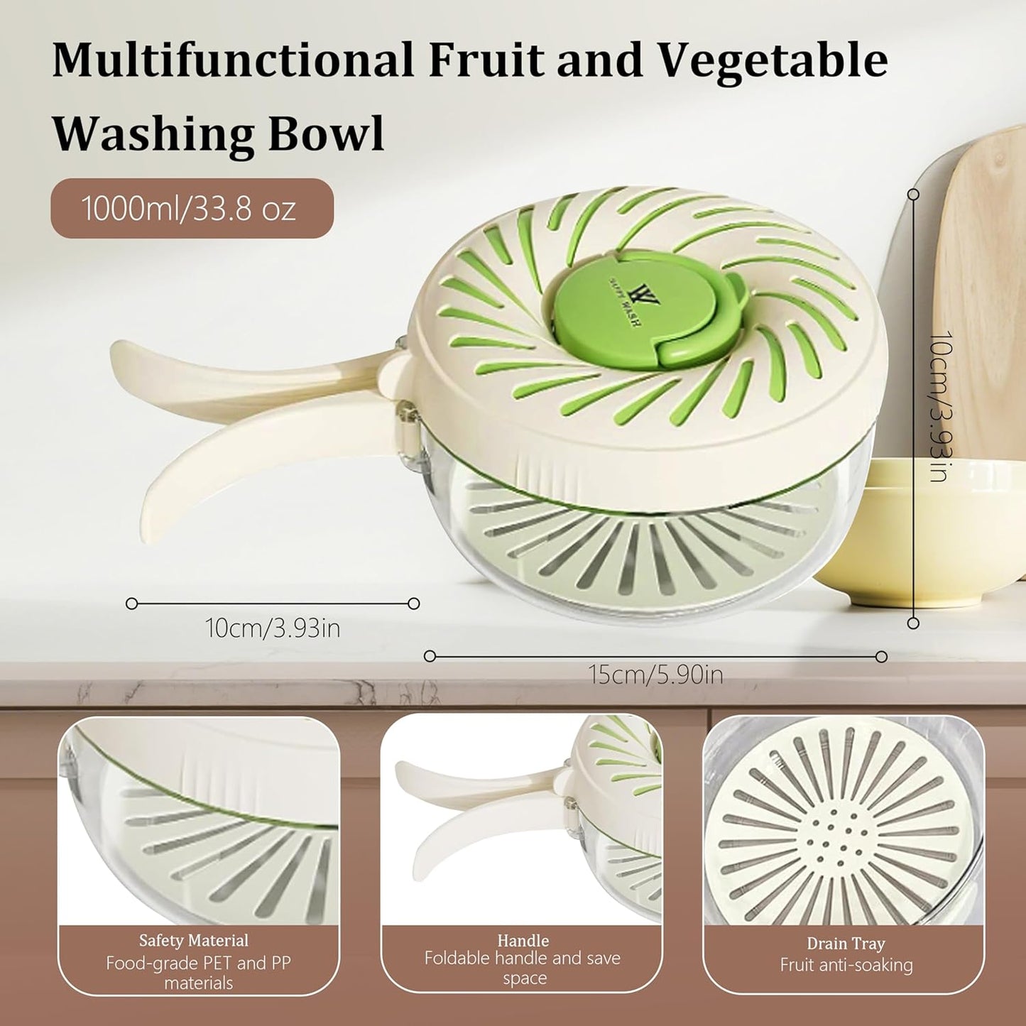 2 Pcs Multi Purpose Drain Basket with Lid, Collapsible Handle 2 in 1 Draining and Preservation Basket, Fruit Washing Bowl with Strainer, Colander for Suitable for Wash Berry, Vegetables