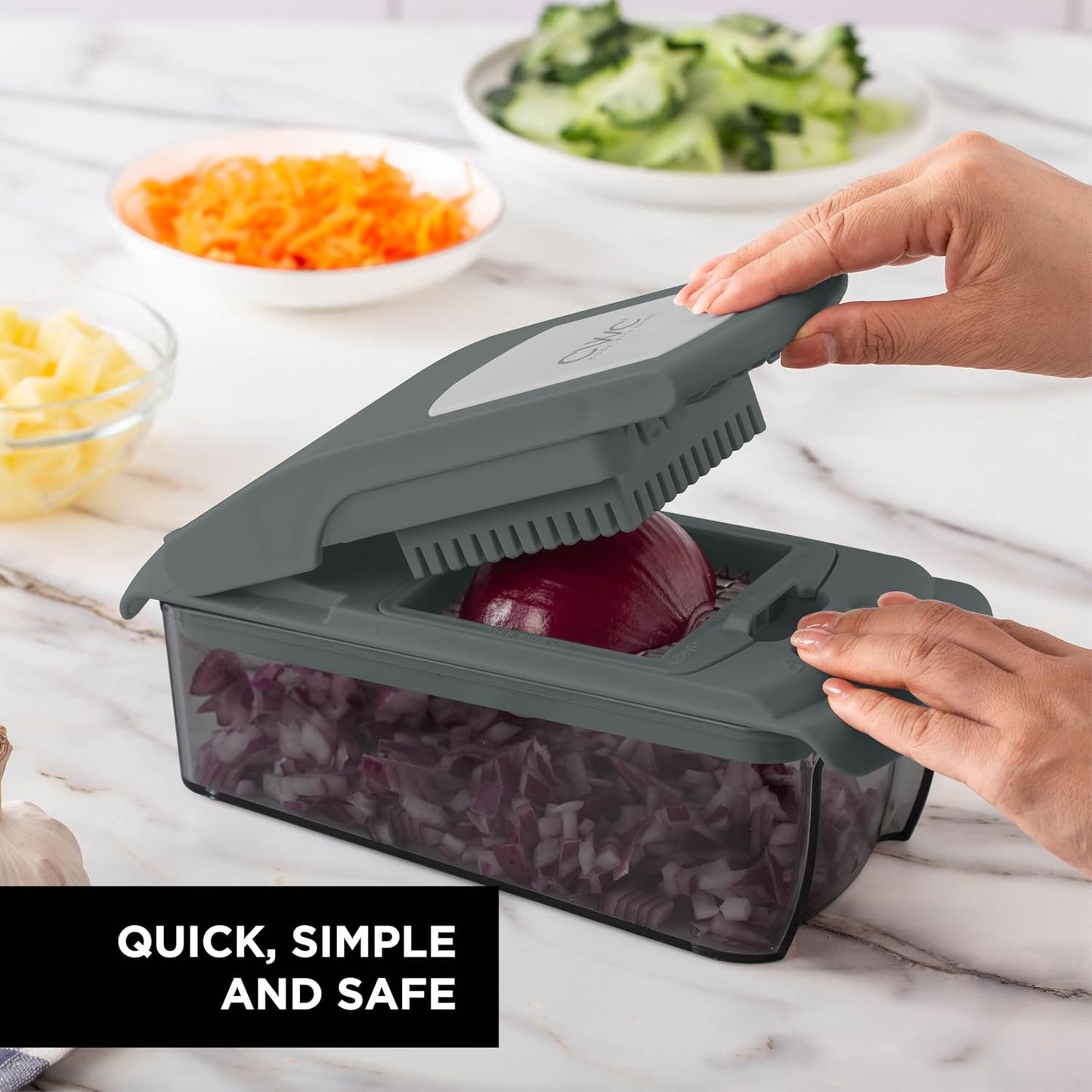 Cook with Color Vegetable Chopper - Multifunctional 11 in 1 Vegetable Chopper with Container - Food Chopper to Dice, Chop, Slice, Julienne and Spiralize, Charcoal