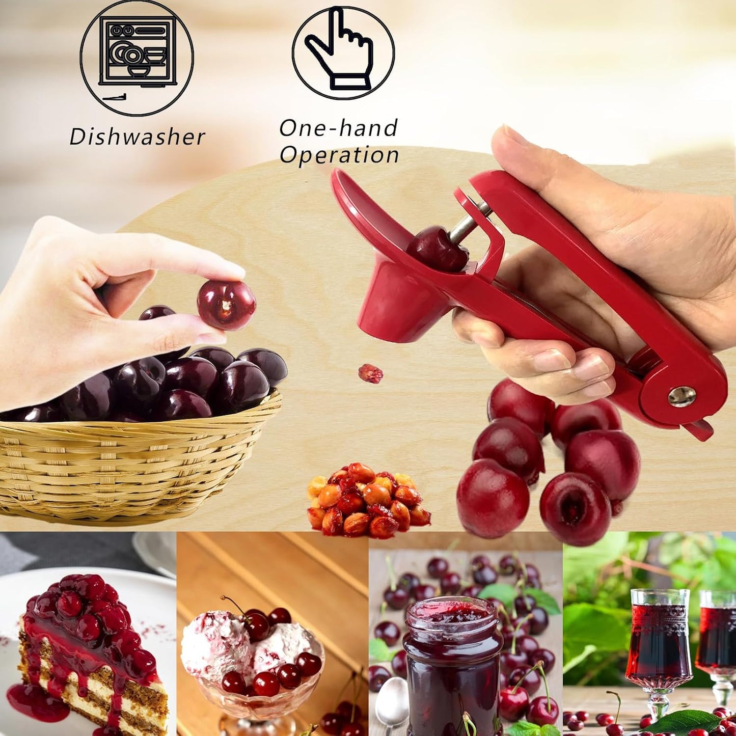 Cherry Pitter Tool, Heavy-Duty Stainless Steel Pitting Tool, Portable Cherries Corer Stoner Seed Tool with Lock Design, Fruit Pit Remover for Cherry Jam(Black)