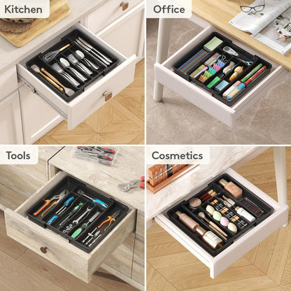 Lifewit Silverware Drawer Organizer, Expandable Utensil Tray for Kitchen, BPA Free Flatware and Cutlery Holder, Adjustable Plastic Storage for Spoons Forks Knives, 11-18 x 14", Black