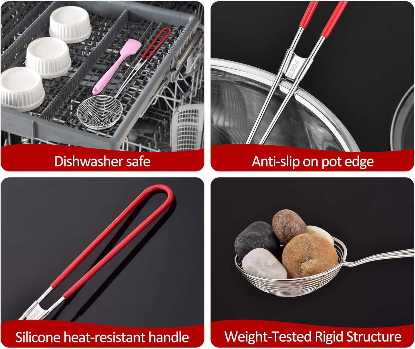 304 Stainless Steel Spider Strainer Skimmer Ladle for Cooking and Frying, Kitchen Gadgets Utensils Wire Pasta Spoon