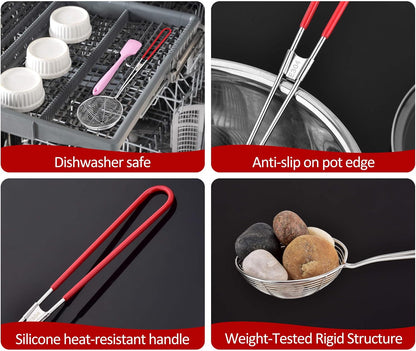 304 Stainless Steel Spider Strainer Skimmer Ladle for Cooking and Frying, Kitchen Gadgets Utensils Wire Pasta Spoon