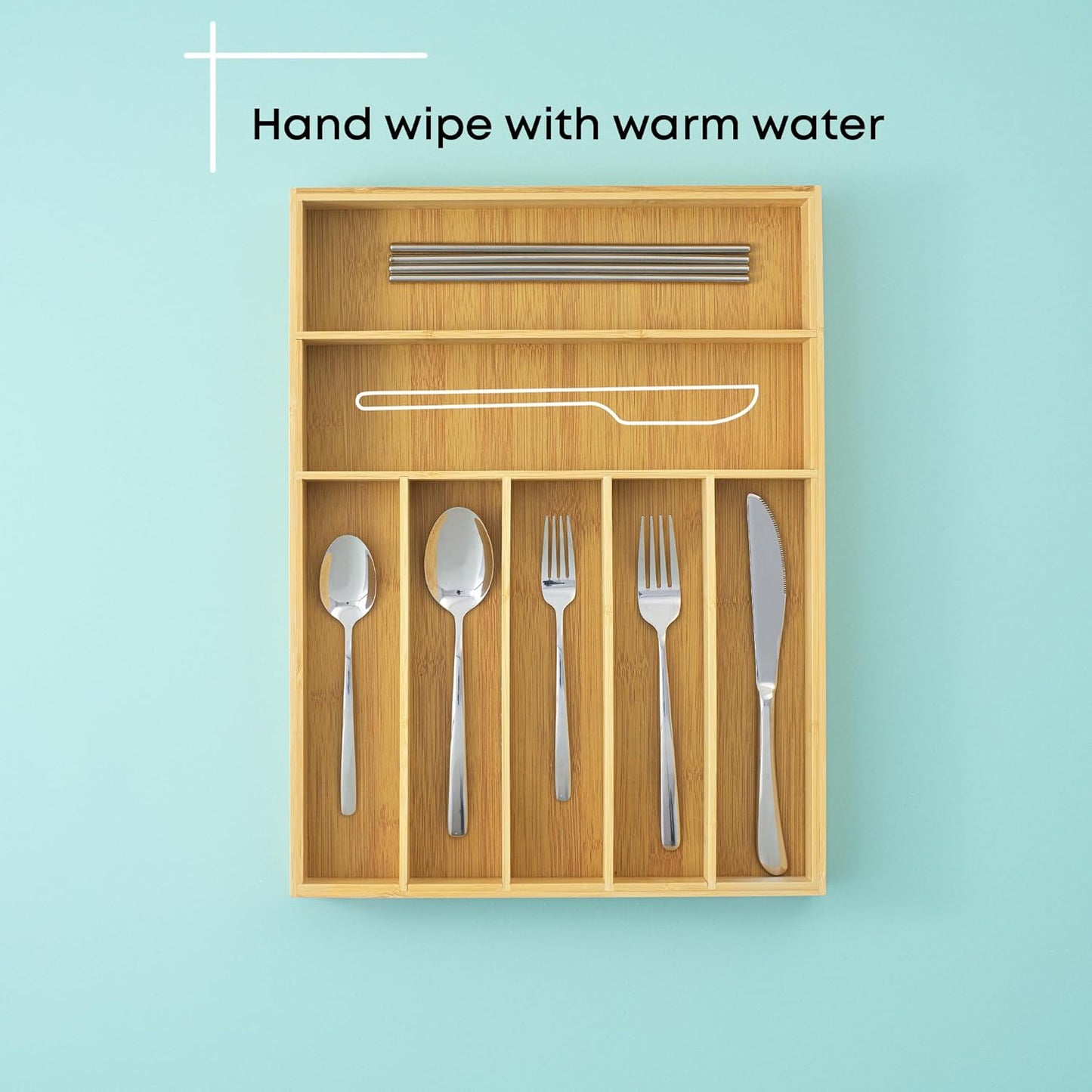 JoyJolt Bamboo Drawer Organizer, 7-Compartment Silverware Organizer, Cutlery and Utensil Organizer, Drawer Organizers for Garage, Kitchen, and Bathroom, Organizer Drawers for Kitchen Utensils