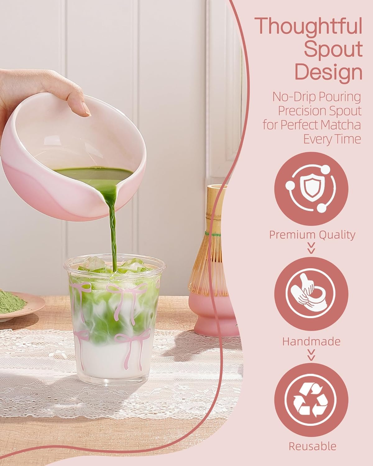 ZENS Matcha Whisk Set, Ceramic Matcha Kit Set Includes Matcha Bowl, Bamboo Whisk and Scoop, Chasen Holder, 304 Sifter and Tea Mat - 6Pcs Matcha Kit for Matcha Lovers (White)