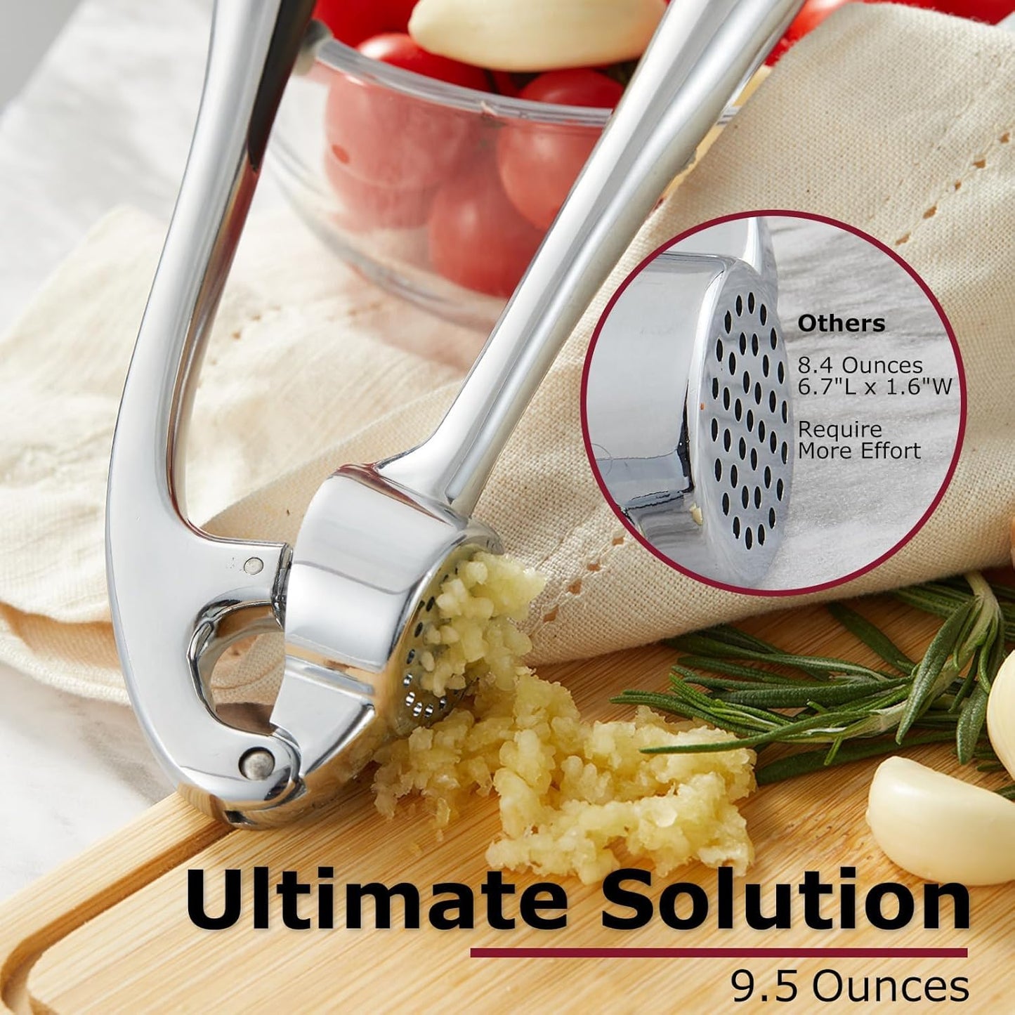 Kitessensu High Effective Garlic Press With Studs, Heavy Duty Garlic Mincer, Easy to Squeeze and Clean, Rust Proof, Ginger Crusher- Imperial Silver