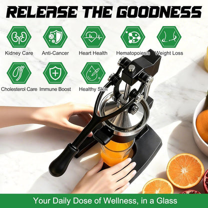 Hand Press Juicer Machine, Commercial Heavy Duty Cast Iron manual Press, for Orange Juice Lime Lemon Pomegranate, Easy to Use & Clean