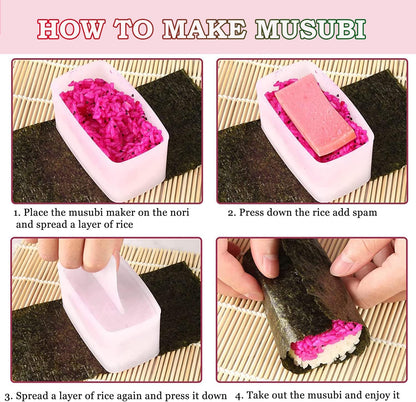 Spam Musubi Mold, 4 Pcs Musubi Maker Kit Spam Slicer Musubi Press Sushi Rice Onigiri Mold Set Egg Cutter for Luncheon Meat Hot Dog Cheese Strawberry Lunch Bento
