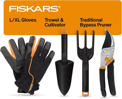 Fiskars Bypass Pruning Shears, 5/8" Cut Capacity Gardening Scissors, Self-Cleaning Sap Groove Prevents Sticking, Non-Slip Grip for Cutting Stems & Branches, Sharp Steel Blades w/ Low-Friction Coating