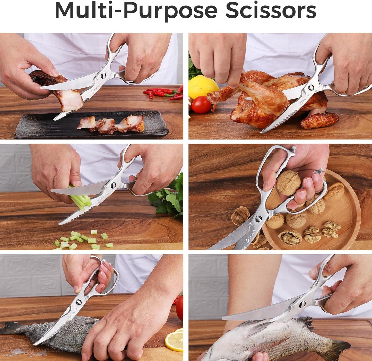 Sunnecko Kitchen Scissors All Purpose Heavy Duty Scissors Titanium Coated, Kitchen Shears for Food, Micro Serrated with Detachable Blades