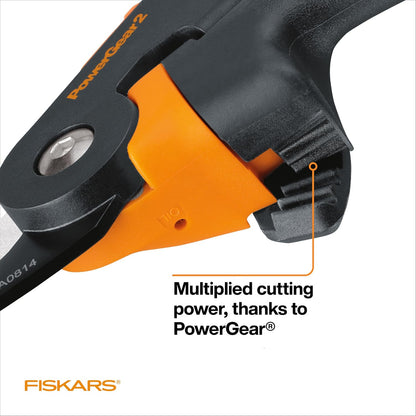 Fiskars PowerGear2 Pruning Shears, Patented Gear Technology & Cam Mechanism Multiplies Leverage, Hardened Steel Bypass Blade, Contoured Rolling Handle Reduces Hand Fatigue, 3/4" Cut Capacity