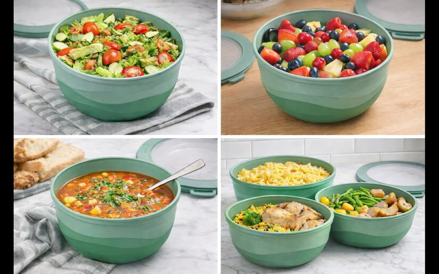 Pera Mixing Bowls with Lids Set, 8 Piece (4 Bowls + 4 Airtight Lids), BPA Free Nesting Kitchen Bowl Set for Mixing & Food Storage, Microwave & Dishwasher Safe (Green)