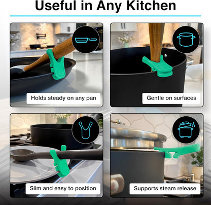 Nottaslip Utensil Prong Pot Spoon Holder - Premium Silicone Spoon Rest - Heat-Resistant to 550°F, BPA-Free, Dishwasher Safe Utensil Pot Clip, Fits Most Pots & Pans - Non-Slip Silicone - 2PK, Black