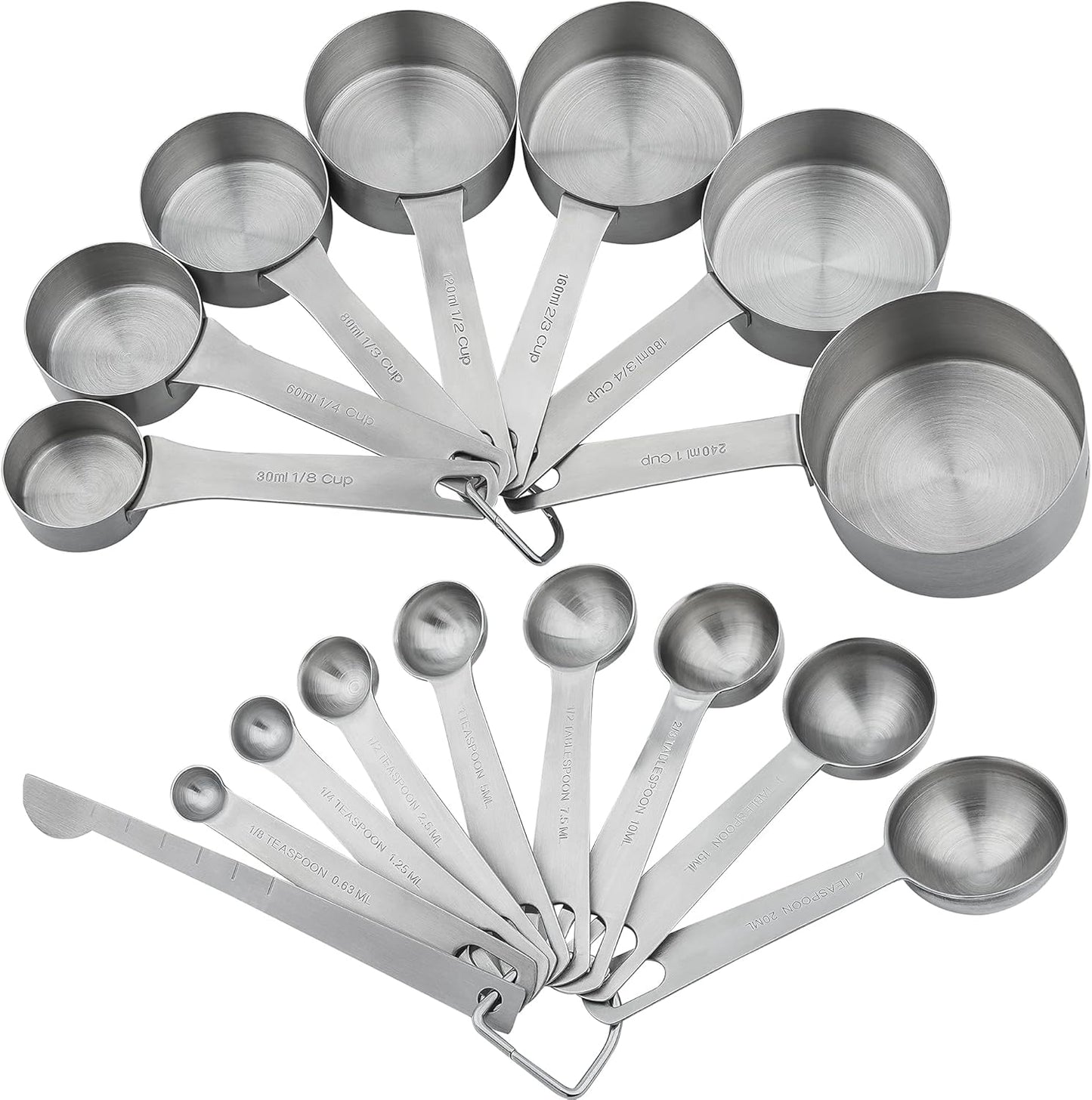 Smithcraft Measuring Cups and Spoons Set, 18/8 Stainless Steel Measuring Cups and Spoons for Kitchen & Baking, Heavy Duty Metric & US 8 Measuring cups, 9 Measuring Spoons Set