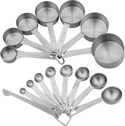 Smithcraft Measuring Cups and Spoons Set, 18/8 Stainless Steel Measuring Cups and Spoons for Kitchen & Baking, Heavy Duty Metric & US 8 Measuring cups, 9 Measuring Spoons Set