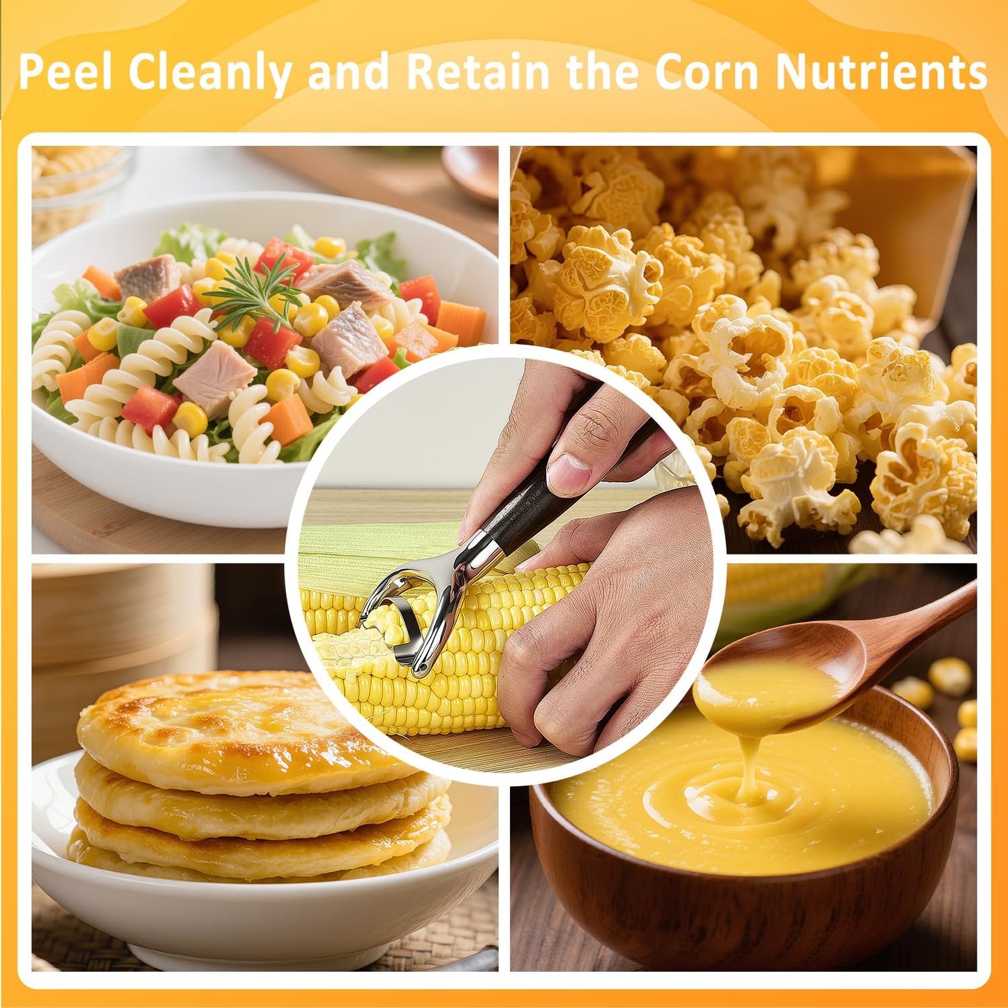 Stainless Steel Corn Peeler, Durable Corn on the Cob Stripper Tool with Solid Wood Good Grip Handle for Salad Polenta Pizza Popcorn Cooking Gifts for Woman Her Mom Birthday (Exotic Ebony)