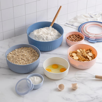 COOK WITH COLOR Prep Bowls with Lids- Wide and Deep Nesting Plastic Small Mixing Bowl Set with Lids, 8 Piece Set - Wide Bowls, Blue