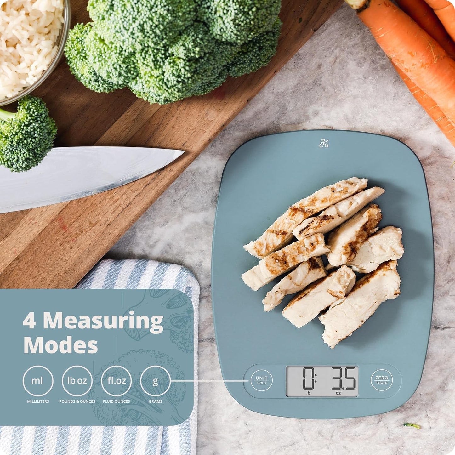 Greater Goods Food Scale – Digital Kitchen Scale, 1g Precision, Easy-Tare & Quick Conversion, Slim Compact Design, Durable & Portable | Ideal for Cooking, Baking & Meal Prep