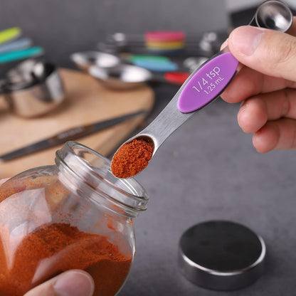 Measuring Cups and Spoons Set Stainless Steel Includes 8 Heavy Duty Measuring Cups 8 Double Sided Magnetic Measuring Spoons and 1 Leveler for Dry and Liquid Ingredients