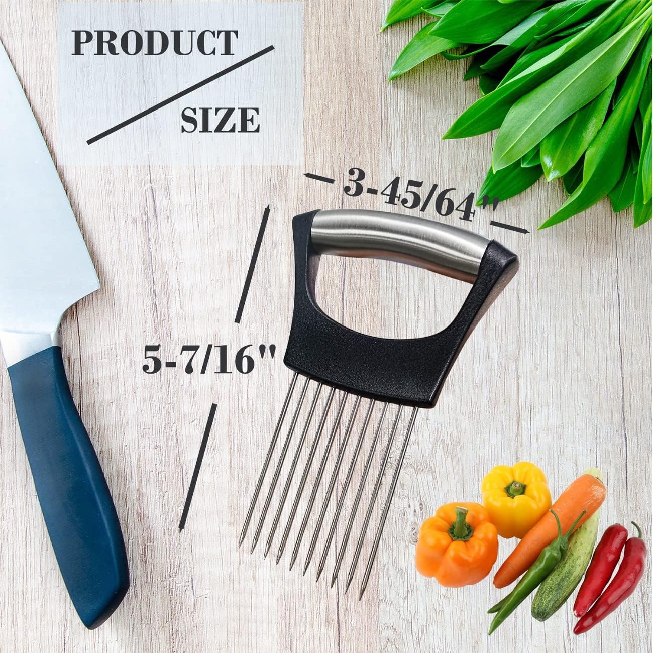 Onion Holder for Slicing - Multi-Purpose Kitchen Tool for Safe and Efficient Slicing of Onions, Tomatoes, Potatoes, Apples, and More | Stainless Steel Vegetable Cutter & Meat Tenderizer 2 PCS