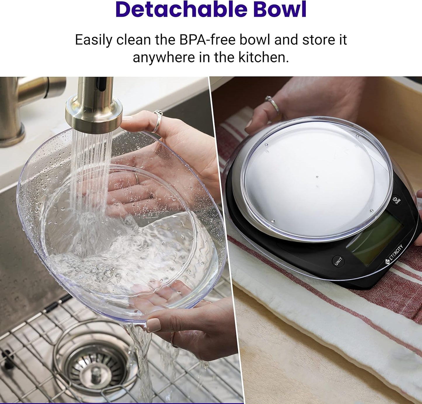 Etekcity 0.1g Food Kitchen Scale, Bowl, Digital Grams and Ounces for Weight Loss, Dieting, Baking, Cooking, and Meal Prep, 11lb/5kg, Stainless Steel Silver